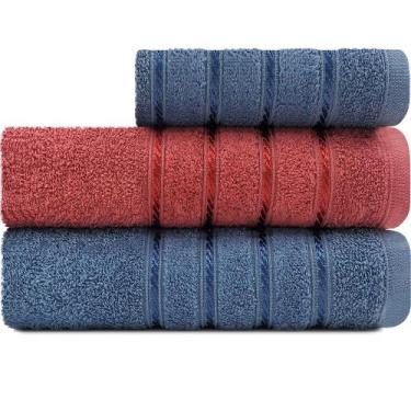 Imagem de Jogo De Toalhas 3 peças Banho + Rosto 100% algodão Barra Aveludada Mon