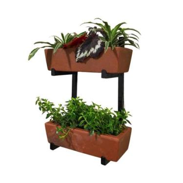Imagem de Jardim Vertical Prateleira De Ferro Com 2 Jardineiras 37cm Para Planta