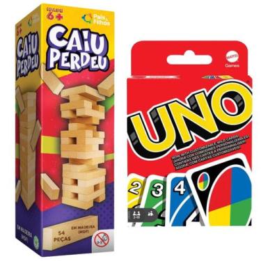 Imagem de Jogo Uno Cartas Original Mattel Caiu Perdeu Torre de Madeira Kit Jogos