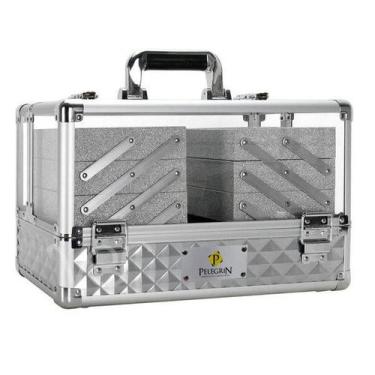 Imagem de Maleta Maquiagem Joias Alumínio e Acrílico Pelegrin PEL-M1019 Prata