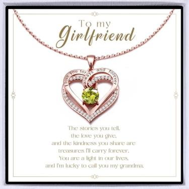 Imagem de Colar de coração banhado a ouro rosa "I Love You" para mulheres, colar de amor eterno, pingente de pedra do mês de nascimento para aniversário dela, aniversário, dia dos namorados, presente de Natal