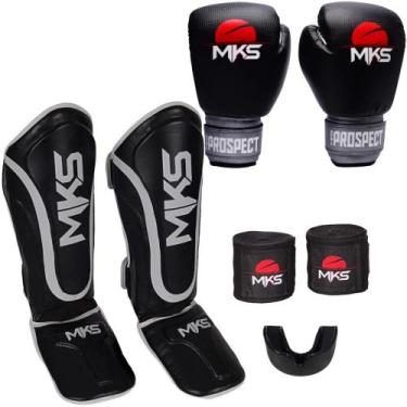 Imagem de Luva Muay Thai Prospect Preta/Prata + Caneleira Muay Thai Prospect Pre