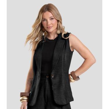 Imagem de Colete Feminino em Tecido Poli Linho Dianna Preto, M, Preto