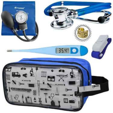 Imagem de Kit Aparelho Pressão Estetoscópio Transparente Estampado Incoterm, Azu