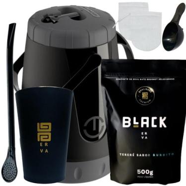 Imagem de Kit Tereré Garrafa Lisa Black Erva Mate 500 G Copo Caldereta Acrílico 