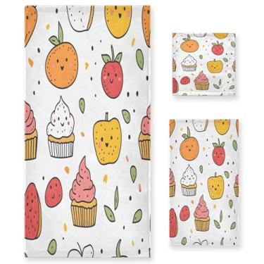Imagem de xigua Lindo conjunto de toalhas de banheiro Cupcakes absorventes macios 3 peças toalha de banho toalha de mão toalhas decorativas para banheiro, academia, hotel, praia, piscina
