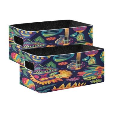 Imagem de xigua Conjunto de 2 caixas de armazenamento de máscaras de música coloridas, cubo de armazenamento dobrável, organizador de cestas de armazenamento para decoração de casa, prateleiras de livros
