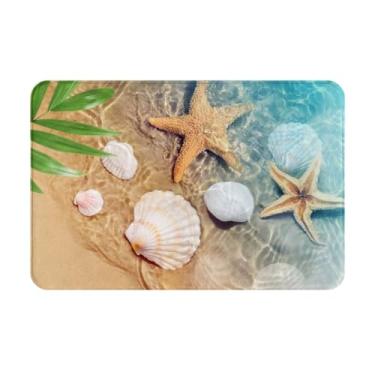 Imagem de Tapete de banho para banheiro, verão, praia, areia, com conchas do mar, tapetes de banho, antiderrapante, absorvente, tapete de espuma viscoelástica de microfibra macia para banheira, tapete de quarto