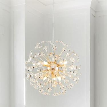 Imagem de AGV LIGHTING Lustre de cristal moderno Sputnik pingente de dente-de-leão, lustre dourado 6 luzes para sala de jantar, sala de estar, quarto, foyer