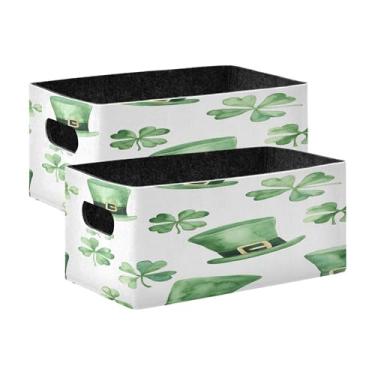 Imagem de xigua Conjunto de 2 caixas de armazenamento para o dia de São Patrício em aquarela, cubo de armazenamento dobrável, organizador de cestas de armazenamento para livros, prateleiras, armário, lavanderia