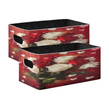Imagem de xigua Conjunto de 2 caixas de armazenamento buquê de rosas, cubo de armazenamento dobrável, organizador de cestas de armazenamento para decoração de casa, prateleiras de livros, armário, lavanderia