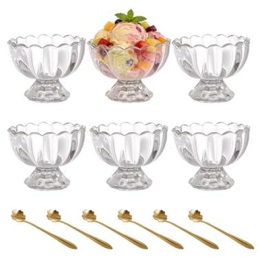 Imagem de JBESUHI 6 peças de tigelas de sobremesa de vidro tulipa com pés de 142 g (transparente) - Copos pequenos e fofos para sudae, sorvete, frutas, salada, lanche, coquetel, bagatela e festa de Natal