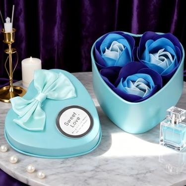 Imagem de 3 peças de flor de sabão artificial, formato de coração, rosas vermelhas em caixa em formato de coração, 3 rosas vermelhas - presente floral real para mãe, mulher, esposa, namorada, aniversário, dia