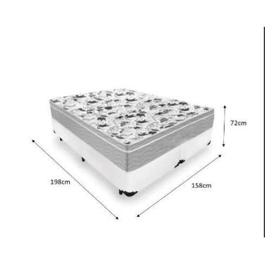 Imagem de Cama Box Queen 158 Tecido Sintético Branco com Colchão de Molas Ensaca