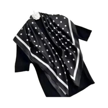 Imagem de Lenço De Seda Preto E Branco Com Poás Para Mulheres 90x90, Bandana Lux