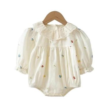 Imagem de Macacão De Bebê Menina Recém-Nascida Com Bordado De Flores, Manga Long