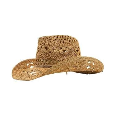 Imagem de Chapéu De Sol Unissex Dobrável Estilo Cowboy Ocidental De Palha, Trico