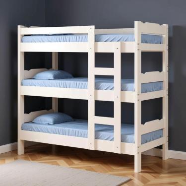 Imagem de Treliche De Madeira Maciça Com 3 Colchões Reforçada Branco