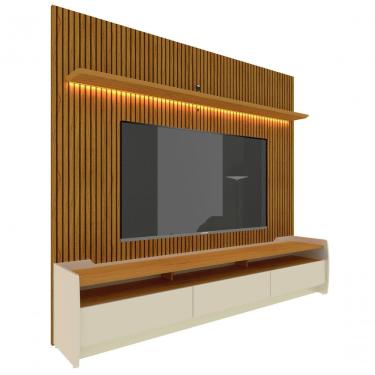 Imagem de Rack Com Painel Sublime 2.2 Ripado 3d Com Led Off White Com Naturale - Gelius Móveis