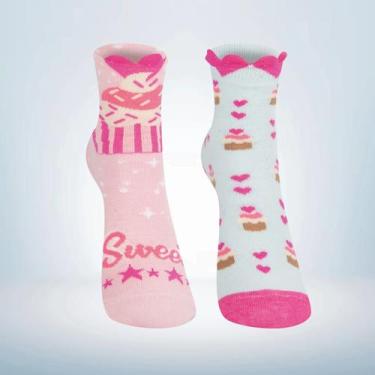 Imagem de Kit 02 Pares de Meias Soquete 3D Divertida Doces Cupcake Sweet - Cia d