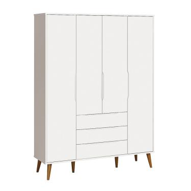 Imagem de Roupeiro Elfe Retro 4 Portas 3 Retro Gavetas Branco Fosco Com Savana - Moveisaqui