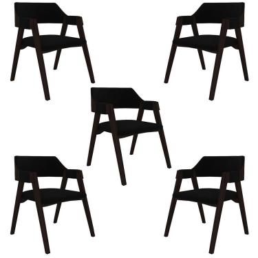 Imagem de Kit 5 Cadeiras Sala De Jantar E Jogos Carteados Madeira Maciça Poker Veludo Preto-tabaco G42 - Gran Belo