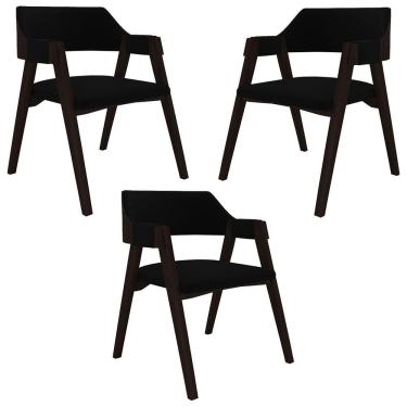 Imagem de Kit 3 Cadeiras Sala De Jantar E Jogos Carteados Madeira Maciça Poker Veludo Preto-tabaco G42 - Gran Belo