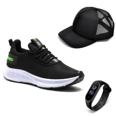Imagem de Tênis Esportivo Masculino Para Treino Caminhada Academia Super Leve + Relógio + Boné-Masculino