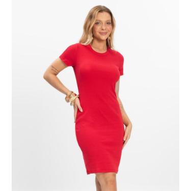 Imagem de Vestido Acinturado Em Ribana Canelada Rovitex Vermelho, GG, Vermelho