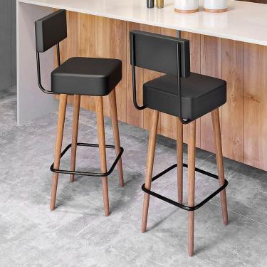 Imagem de Kit 02 Banquetas Alta Para Cozinha Área Gourmet Barcelona com Encosto Couríssimo Preto - Desk Design
