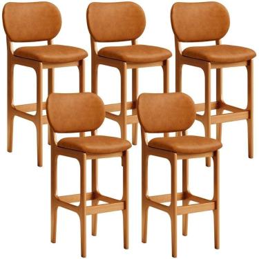 Imagem de Kit 05 Banquetas Alta Bar Cozinha Sala Jantar Fixa Betta L02 Imbuia Couríssimo Canela - Lyam Decor