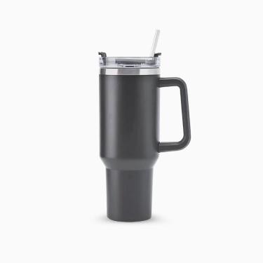 Imagem de Copo Térmico Grande 1200 Ml Canudo Parede Dupla - Cinza