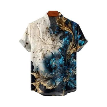 Imagem de Camisa De Linho Masculina De Verão Com Estampa, Elementos Populares Eu