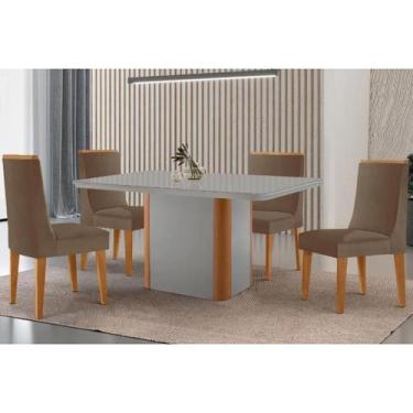 Imagem de Sala Jantar Mesa Pietá Tampo c/ Vidro Curvo 120cm+4 Cadeiras Dakota Ma