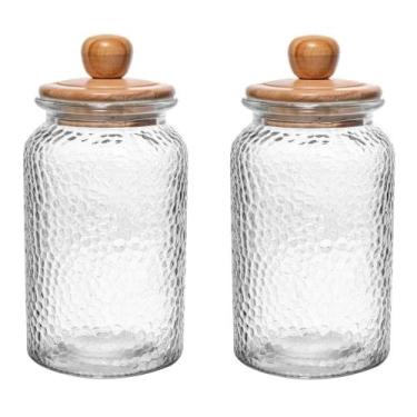 Imagem de Conjunto 02 Potes de Vidro Martelado com Tampa Hermética de Bambu 1,3L