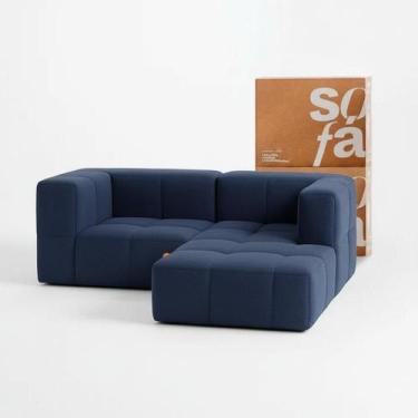 Imagem de Sofá na Caixa modular 2 lugares em Boucle - 2 Braços - 1 Chaise, Azul