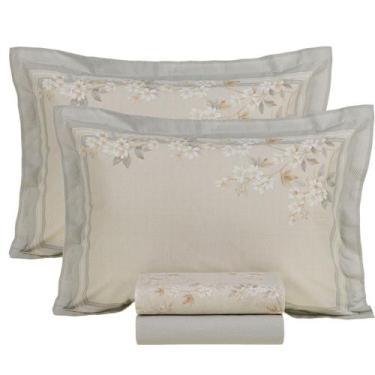 Imagem de Jogo de Cama Casal Lençol 100% Algodão Percal 200 Fios Dandara 4 Peças