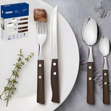 Imagem de Faqueiro Tramontina Tradicional 24 Peças Aço Inox Cabo Madeira Origina