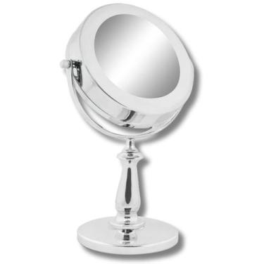 Imagem de Espelho de Mesa Metal Cromado com Luz de Led e Dupla Face Aumento 5x M