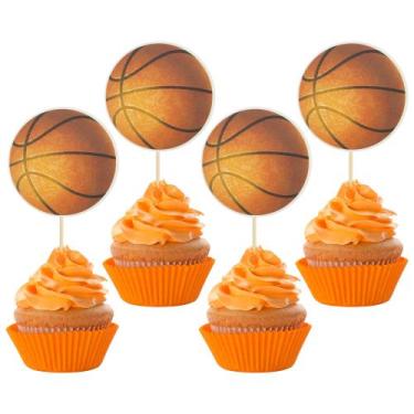 Imagem de Enfeites para Cupcake de Basquete Ephlyn 24 Unidades Decoração para Fe
