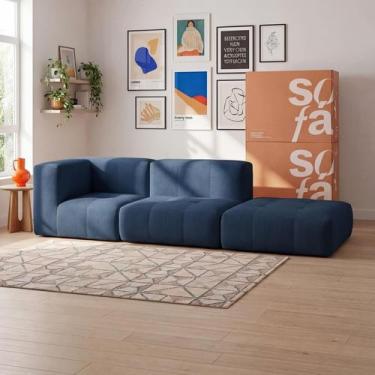 Imagem de Sofá 2 lugares Modular com Apoio Puff Sofá na Caixa em Boucle com 3 Mó