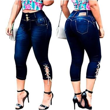 Imagem de Calça jeans feminina Capri Cos Modeladora cintura alta com lycra fabri