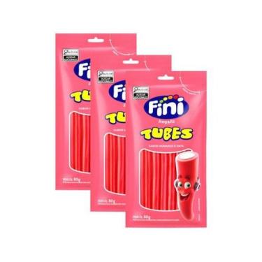 Imagem de Kit 3 Fini Regaliz Tubes Sabor Morango e Nata 80g