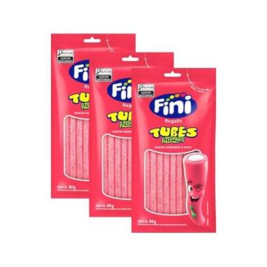 Imagem de Kit 3 Fini Regaliz Tubes Azedinhos Sabor Morango e Nata 80g