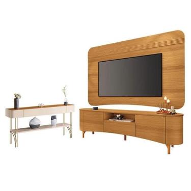 Imagem de Rack Bancada Elara e Painel Armony Cinamomo com Aparador Vivant Off Wh