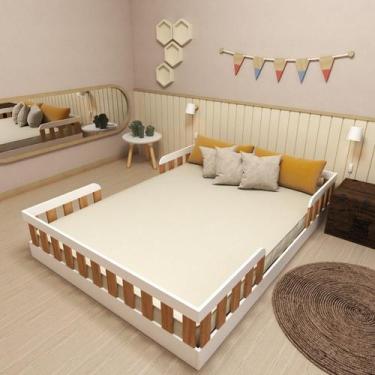 Imagem de Cama Infantil Montessoriana Casal Tuli Branco/Carvalho Mel - Bramov Mó