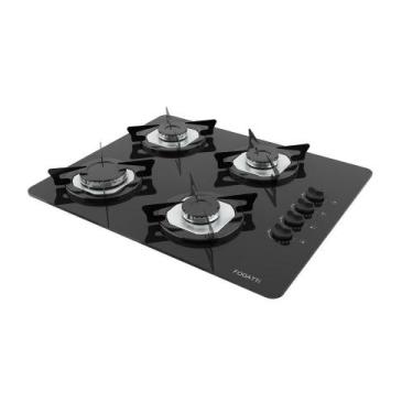 Imagem de Cooktop Fogatti à Gás FGT 4B Vidro Preto Flange Inox, Preto, Bivolt