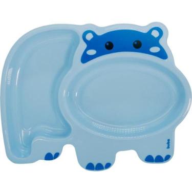 Imagem de Pratinho com Divisória Buba Infantil Bebê Rosa Azul, HIPOPÓTAMO AZUL