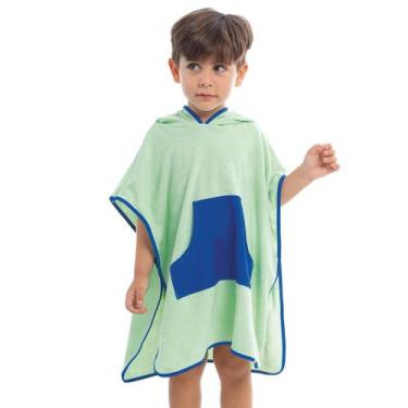 Imagem de Roupão Poncho Bebê Atoalhado com Capuz Verde Claro Cecí, 6M
