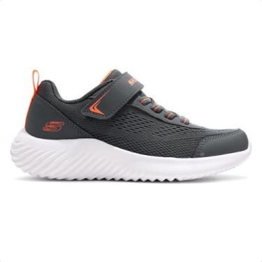 Imagem de Tênis Skechers Bounder - Quantarun Infantil, Chumbo, Laranja, 33